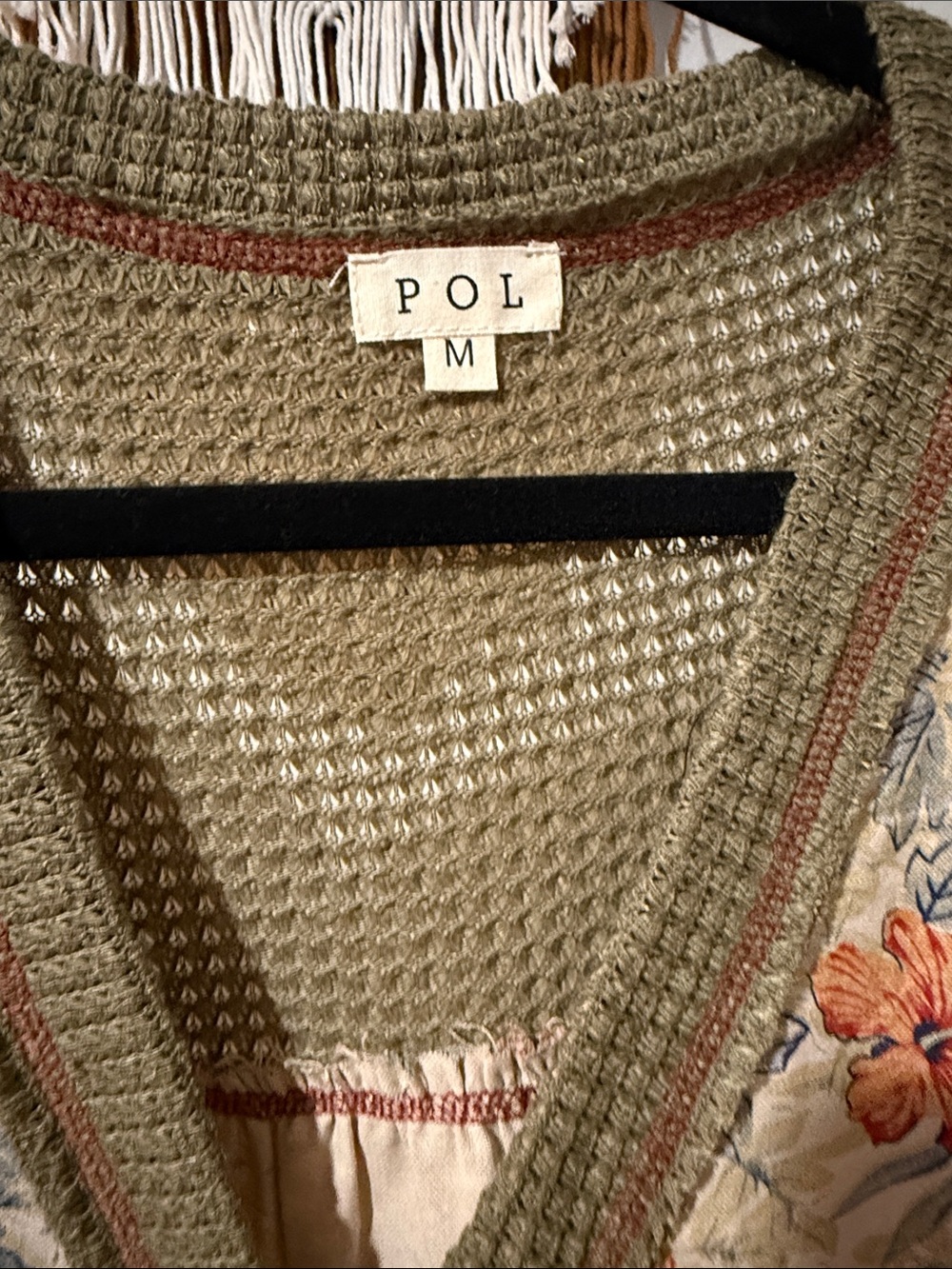 POL floral patchwork waffle knit blouse in olive and cream - Picture 2 of 5